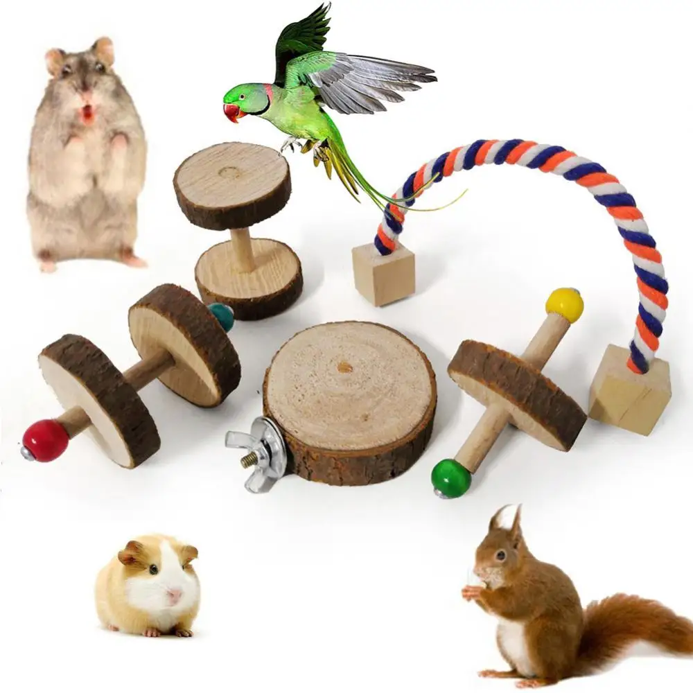 

Exercise Toy Wooden 1/5Pcs Pet Hamster Rabbit Barbell Cotton Rope Snack Molar Toy