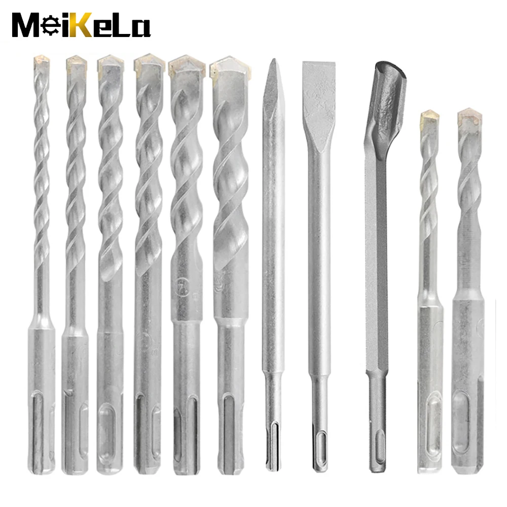 

Meikela 11Pcs SDS PLUS Chisels Set Point Groove Gouge Flat Chisel Electric Hammer Drill Bit Break Concrete Brick Wall Drilling