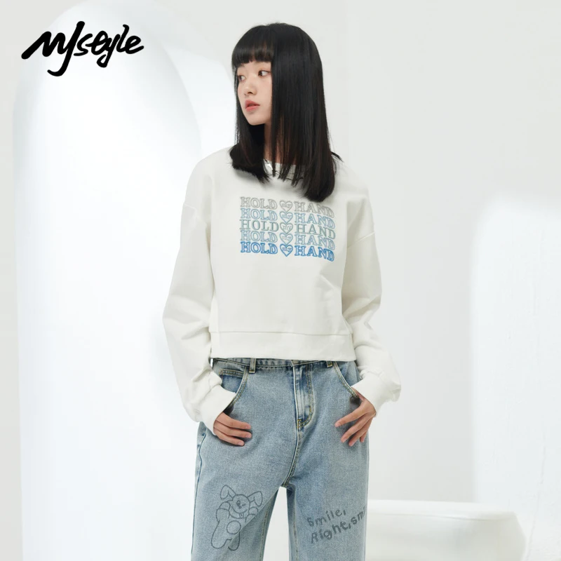 

MJstyle 2022 Весенняя Толстовка С Вышивкой Букв Женский пуловер с длинным рукавом и круглым вырезом одежда 522180003