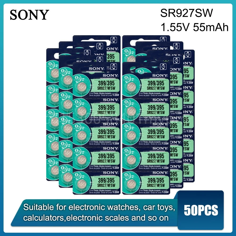 

50PCS Sony 395 399 AG7 SR927SW SR927W SR927 LR927 LR927W for Pedometer Scale Watch Battery 1.55V Silver Oxide Button Coin Cell