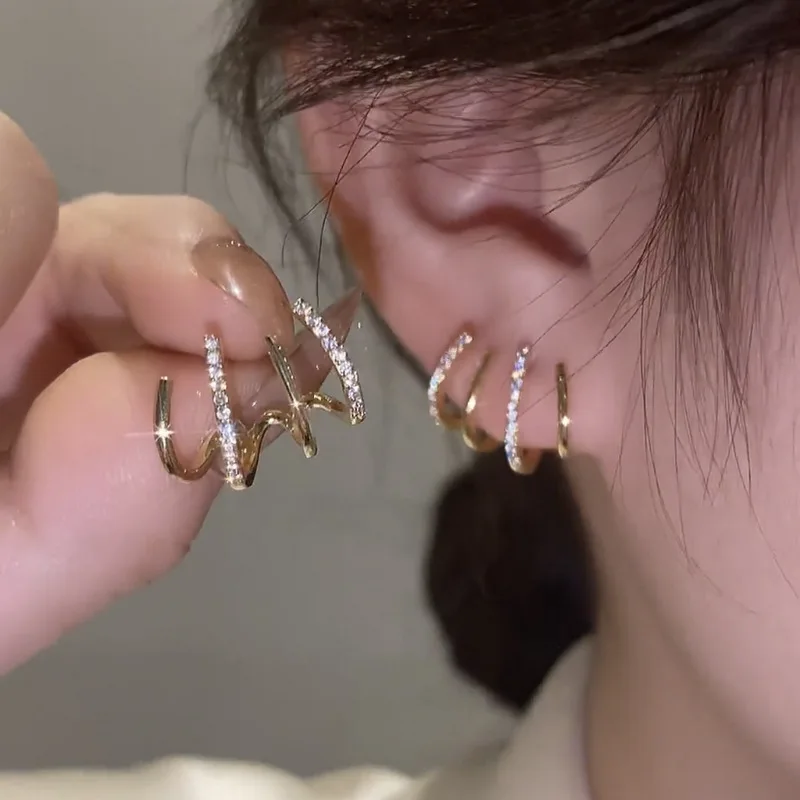 

2022 модные Многослойные серьги-гвоздики золотого цвета с кристаллами для женщин, свадебный подарок, женские серьги для вечеринки, ювелирные ...