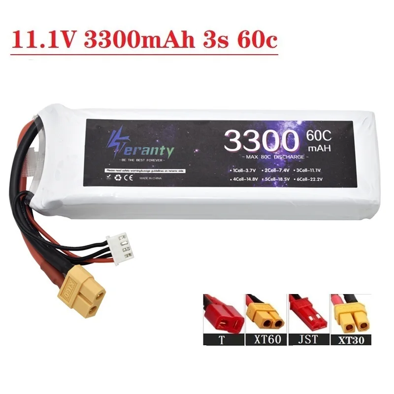 

11.1V 3300mAh 60C 3S LiPo Battery For RC Cars Drones Helicopter Aircraft Airplane Spare Parts 3S Batteries With T JST XT30 XT60