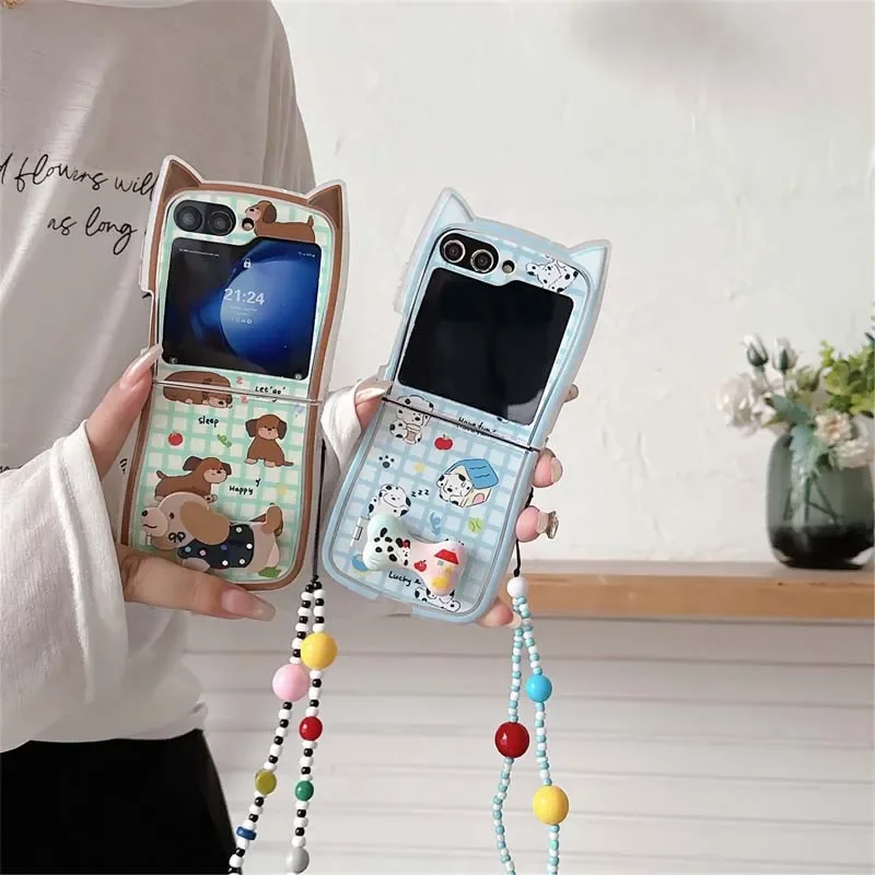 Чехол для телефона с милой собачьей костью и ремешком Samsung Galaxy Z Flip 3 4 5 6 5G PC жесткая