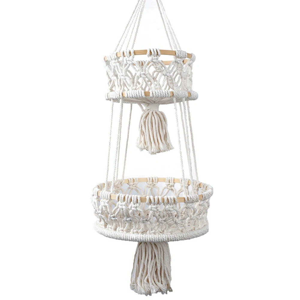 

Hanging Baskets - Hanging Fruit Basket Hammock for Kitchen or Decorative Boho Decor Hanging Plant Holder 2 Tier