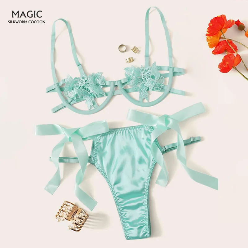 

Модное Эротическое нижнее белье для девушек, Клубная одежда с цветочной вышивкой, прозрачная лента, стальное кольцо, комплект сексуального ...