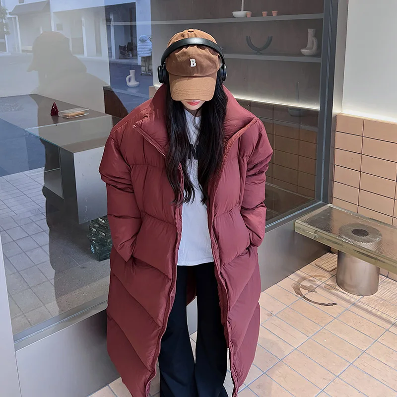 2022 New Long Down Jacket Women Stand Collar Korean Fashion Design Super Long Ankle Length Loose White Duck Down Winter Overcoat