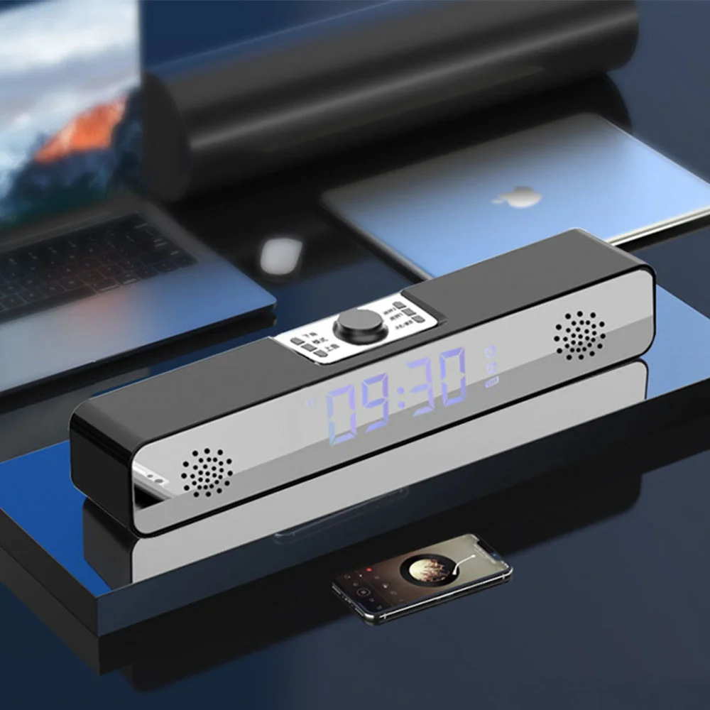 

LED TV Sound Bar Alarm Clock AUX USB Wired Wireless Bluetooth Speaker Home Theater Surround Subwoofer for PC TV Computer Speaker