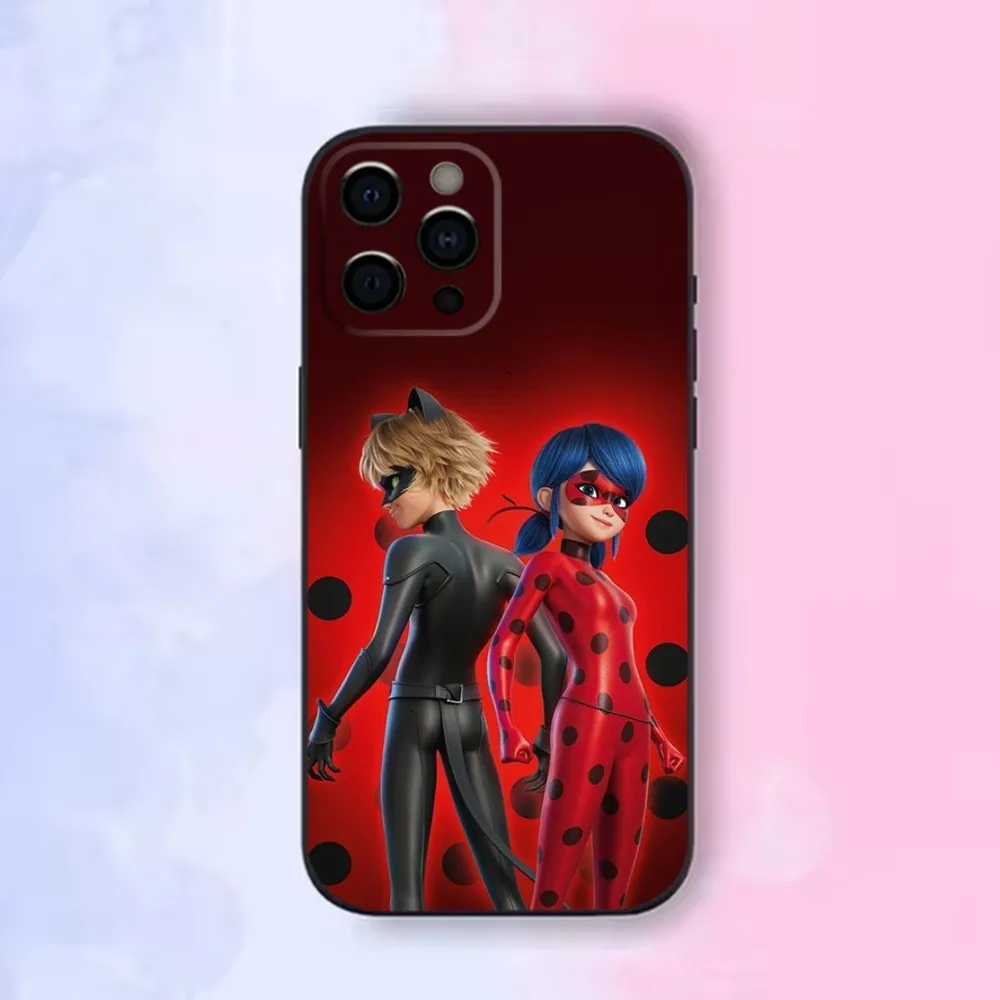 Cat Noir Phone Case For iPhone16 15 14 13 12 Mini 11 Pro XR X XS MAX 7 8 Plus L-LadybugES-S Silicone Cover Soft Black