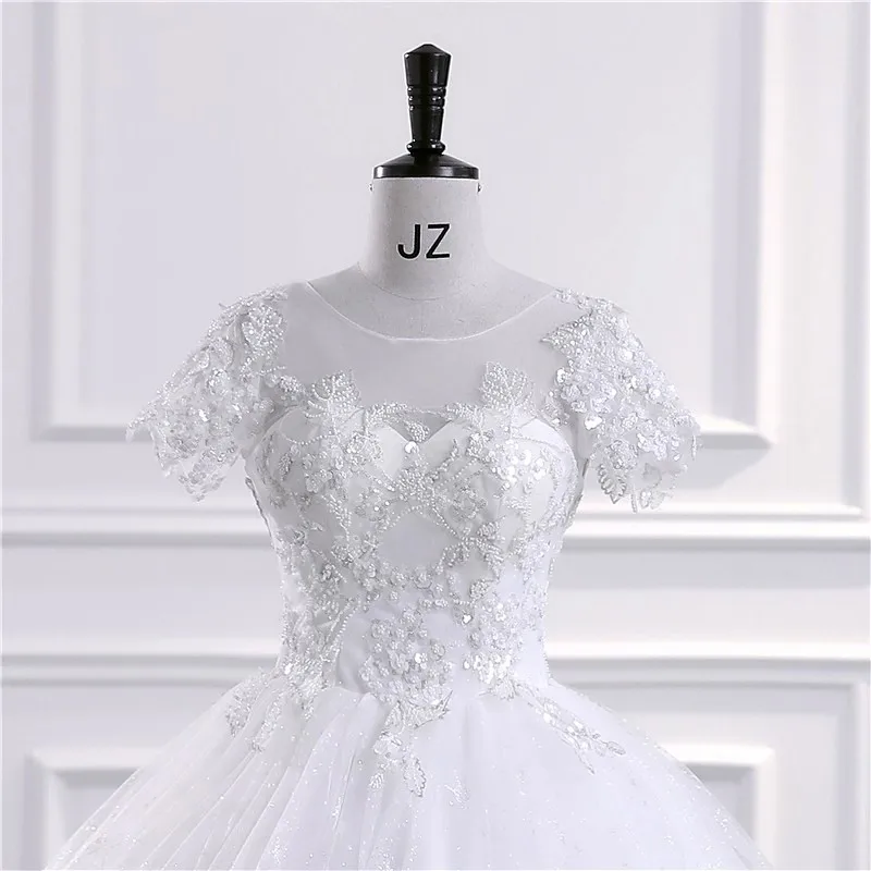 

New Wedding Dresses Shiny Star Embroidered Vestido De Noiva Luxury Sequins Short Ball Gown Robe De Mariee Real Photo Customize