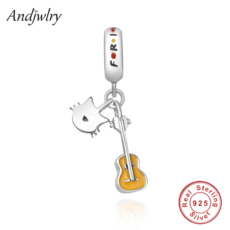 

Fit Bracelet Charms Silver 925 Original Cat Yellow Music Guitar Bead Bracelet&Bangle Jewelry Berloque