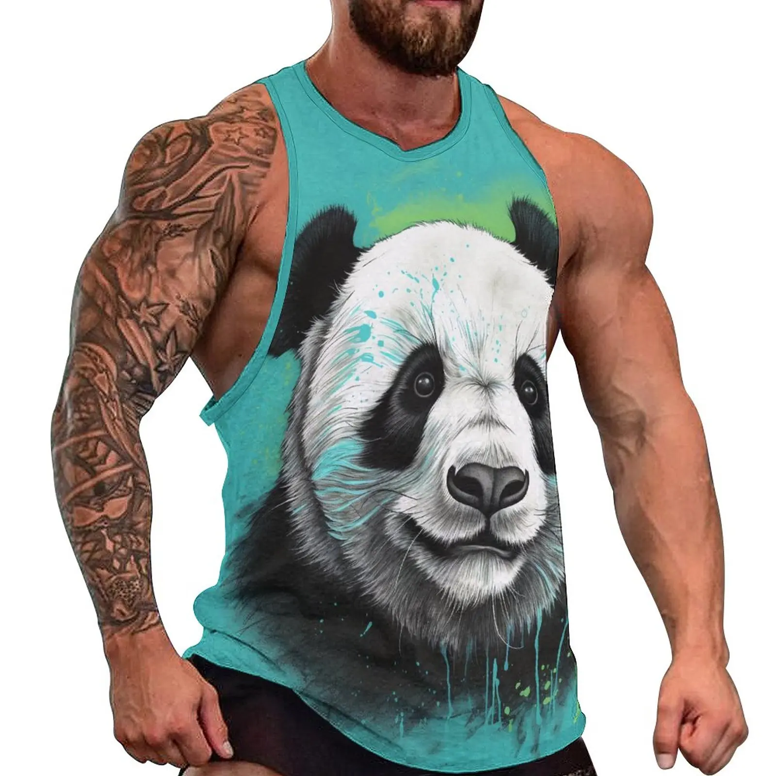 

Panda Tank Top Man Gouache Realism Tops Beach Graphic Workout Cool Oversized Sleeveless Vests