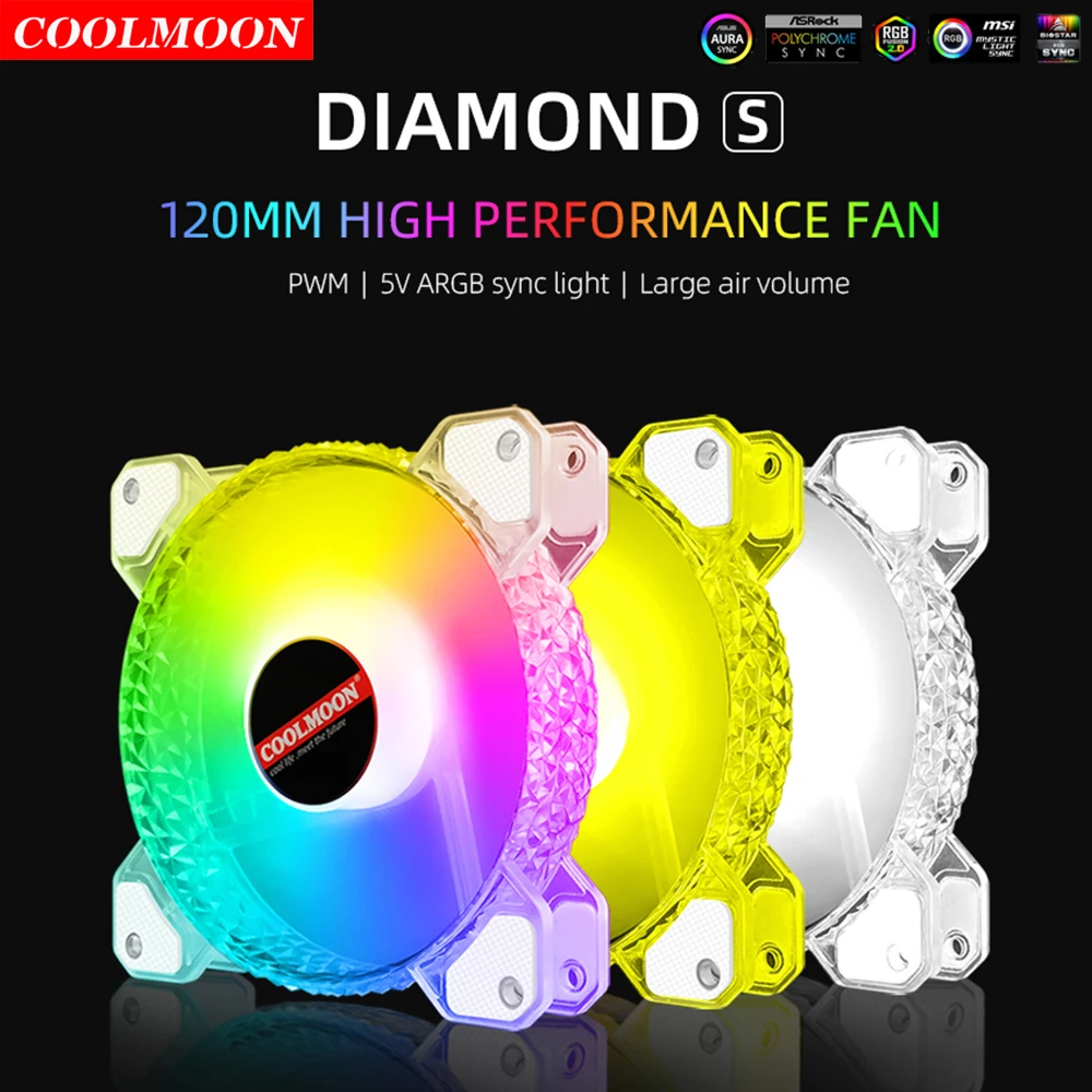 

Coolmoon ARGB Sync 5V 3Pin Computer Cooler Diamond Style RGB Cooling Fans 4Pin PWM Heatsink for PC Case CPU Radiator Accessories
