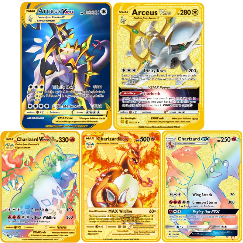 

Pokemon 27 Styles New Mewtwo God Metal Stainless Steel Card Game Anime Gold Charizard Collection Toy for Children Christmas Gift