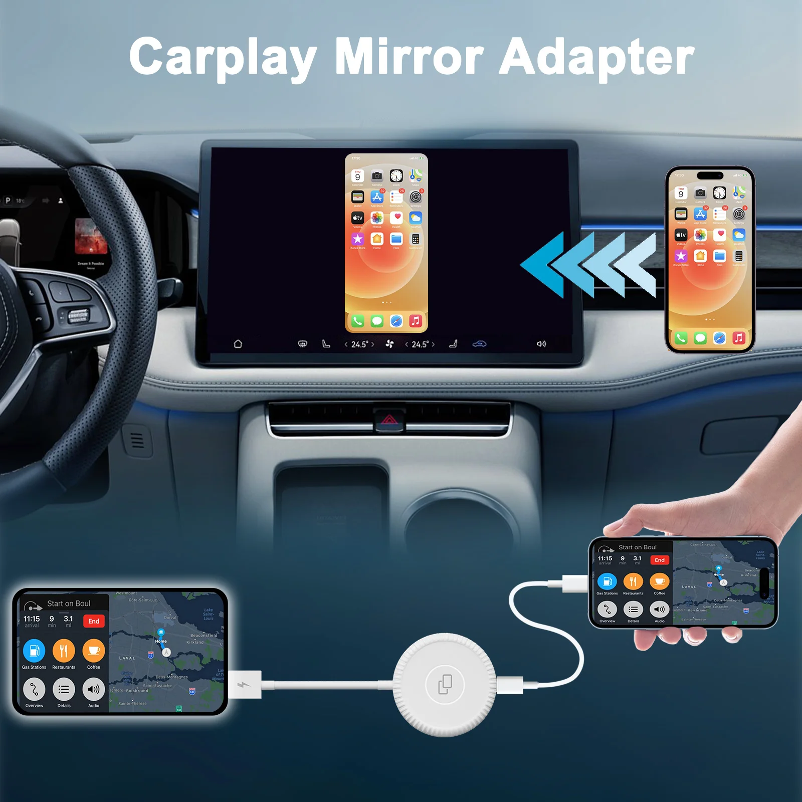 Iphone Carplay to Car Mirror Adapter Wired Carplay Mirrorring Dongle Carplay Adater for Factory Wired Carplay Converter