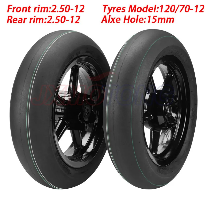 

12inch Front 2.50-12 and Rear 3.00-12 4 fitting hole Rims 120/70-12 tyre Road Refitting for Dirt bike Pit Bike Vacuum Wheel
