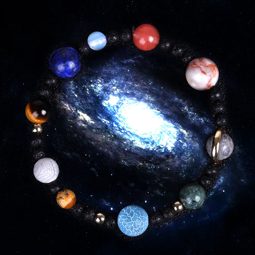 

Universe Star Ten Stone Planet Bracelet & bangle healing Reiki Natural Mineral Rock Crystal Galaxy Interstellar Health Bracelets