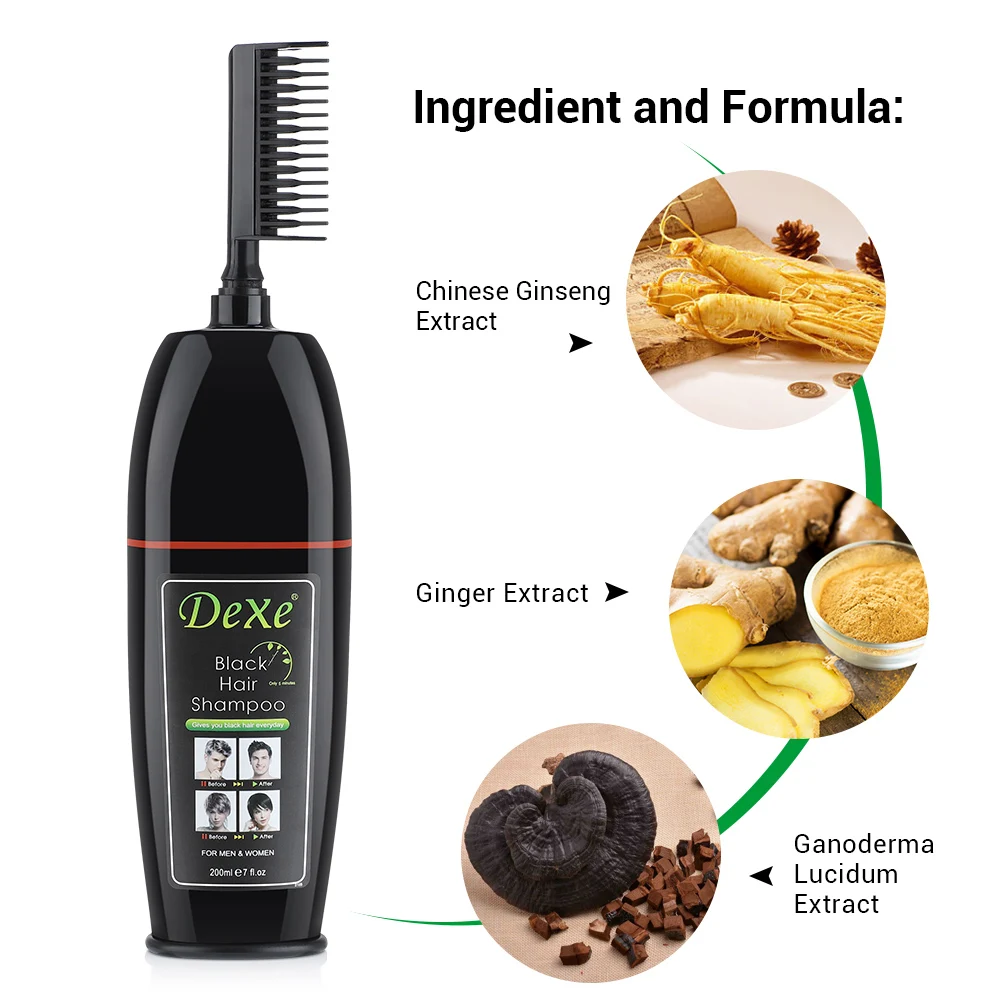 Permanent Black Hair Dye Shampoo 200Ml With Comb Herbal Ingredients Ginseng Ginger Ganoderma Lucidum Cover Grey |