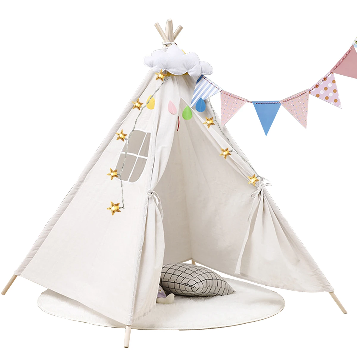 

Детская индийская палатка Toys3.9 x 3,9 x футов со светодиодной гирляндой и окнами вигвам палатка создает конфиденциальное пространство сказочн...