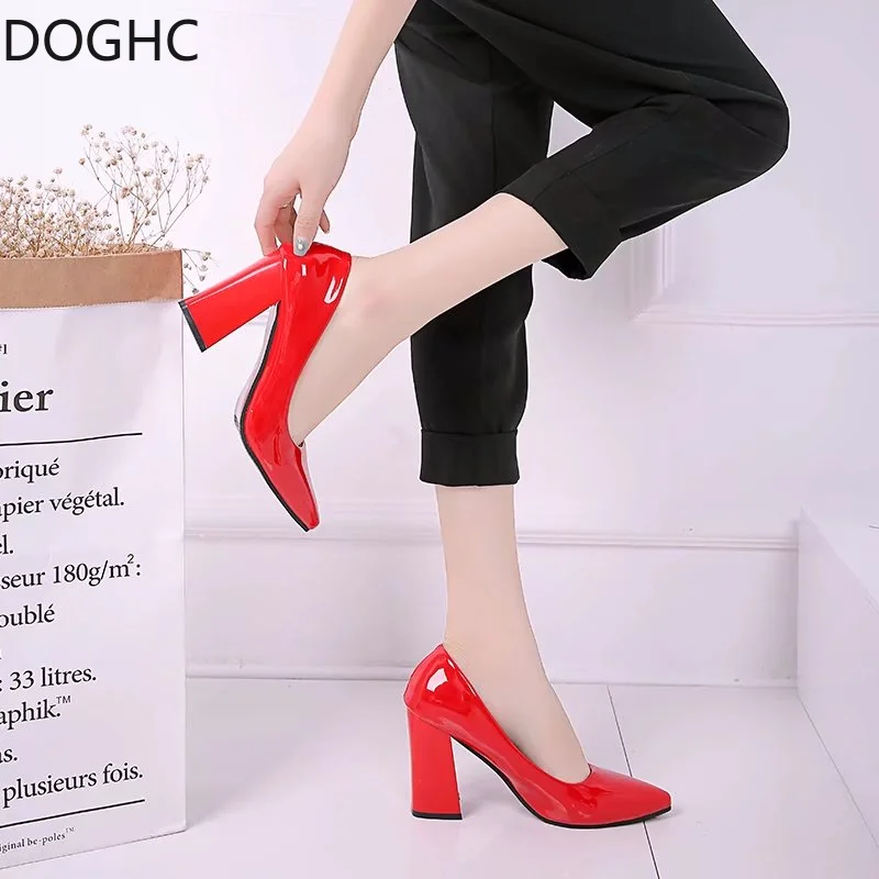 

Pointed Toe 9cm Women's Single Shoes 2020 Autumn Fashion Mid-high Heels Thick Heel Working Mother Pumps Shoes for Wedding Women