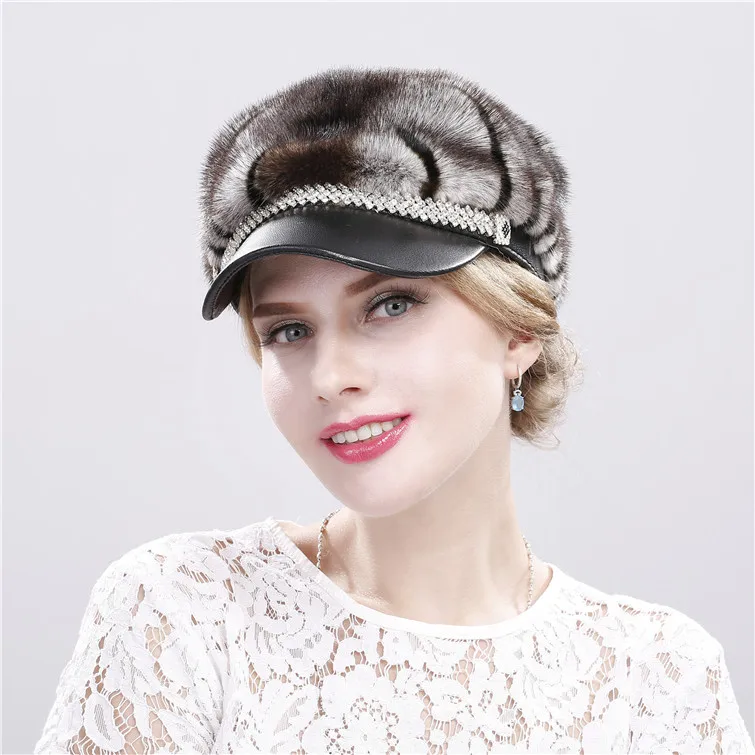 Sombrero de béisbol de piel de visón natural para hombre y mujer, gorra cálida hecha a mano, hecha a mano, para adultos, novedad