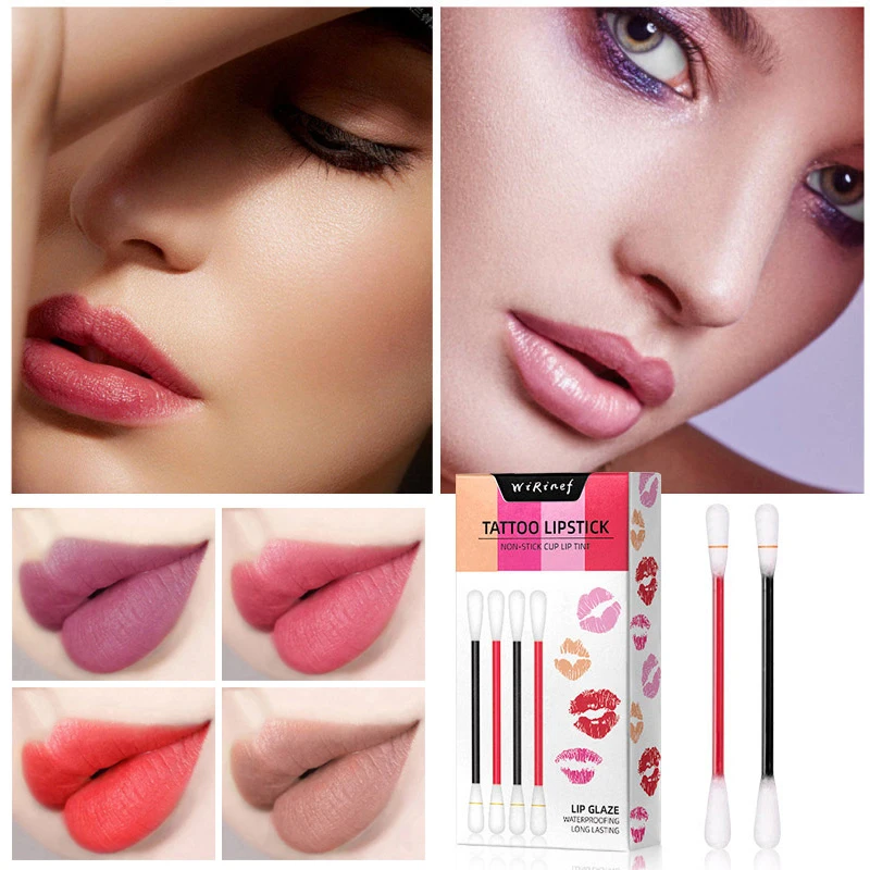 

20pcs/box Makeup Cotton Swab Lip Gloss Dyed Make-up Cotton Stick Women Beauty Lip Cosmetic Tool With Waterproof Tobacco Box