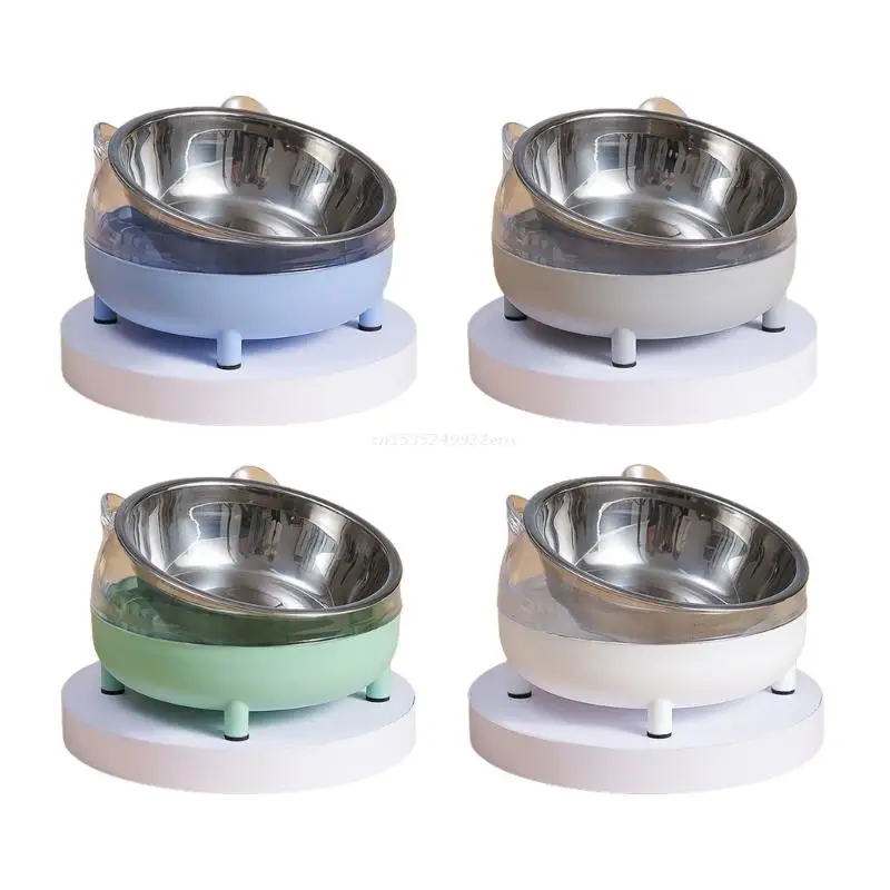 

Cat Elevated Bowls Tilted Raised Dish Pet Feeding Bowl with Stand for Cats and Puppy Safe Stainless Steel and Plastics