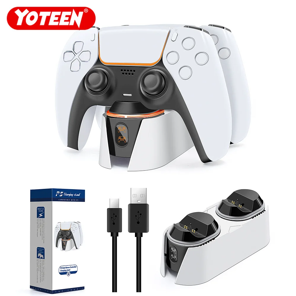 

Yoteen быстрая зарядная док-станция 5V3A для PS5 контроллер зарядное устройство выделенный Интерфейс Двойной зарядный порт Type-C зарядное устройство дыхание светодиодный