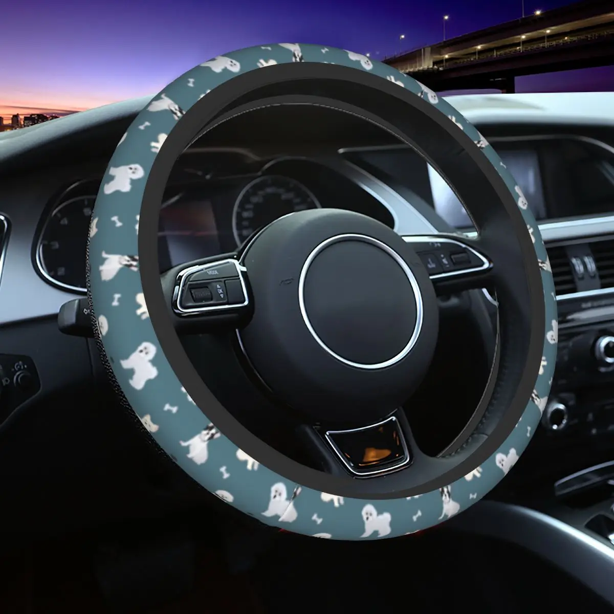 

French Bulldog Maltese West Highland Terrier Bone Car Steering Wheel Cover 37-38 Anti-slip Dog Steering-Wheel Accessories