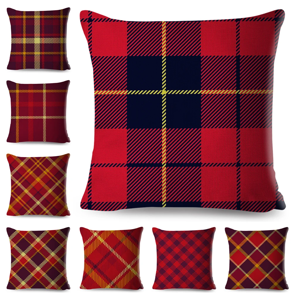 

Скандинавский Желтый Красный Клетчатый чехол для подушки, двусторонний декор, мультяшный геометрический чехол для подушки для автомобиля, дивана, домашний льняной чехол для подушки