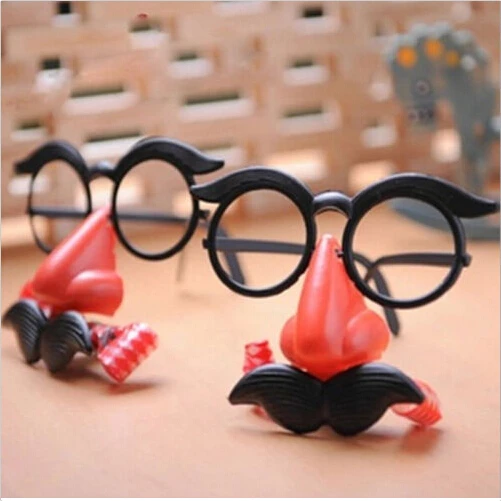 

1pc Funny Humor Toy Clown Glasses Costume Ball Round Frame Red Nose Whistle Mustache False Nose Hair blow out dragon joke toys