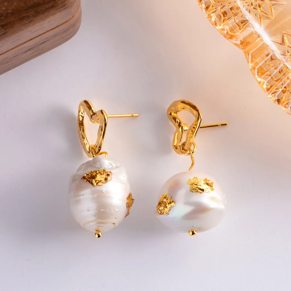 

High Quality Natural Freshwater Pearl Pendant Heart Earrings 18k Gold PVD Plated Stylish Jewelry for Women