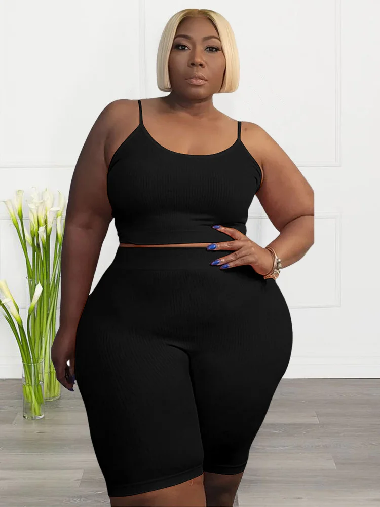 Plus Size Shorts Sets Vest Crop Top and Pants Matching Set Casual Cycle Bike Outfits Two Piece Set Who 3xl 4xl 5xl 6xl