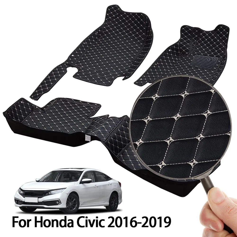 

2016-2019 Civic Floor Mat Front & Rear Driver & Passenger Seat Ridged Floor Mat All Weather High Quality PU Floor Protection Mat