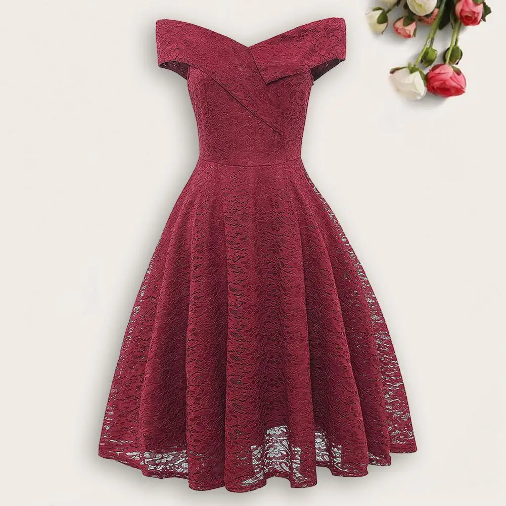 

Keep Fabulous Hidden Zipper Lace V Neck Evening Party Dress Lady Garment