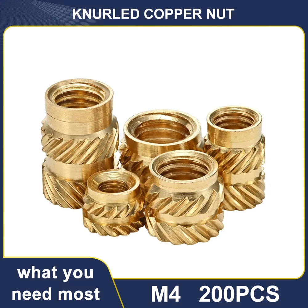

200pcs M4 Brass Heat Thread Insert Nut Hot Melt Knurled Insertion Copper Nuts Embed Parts Pressed Fit into Hole for Plastic Case