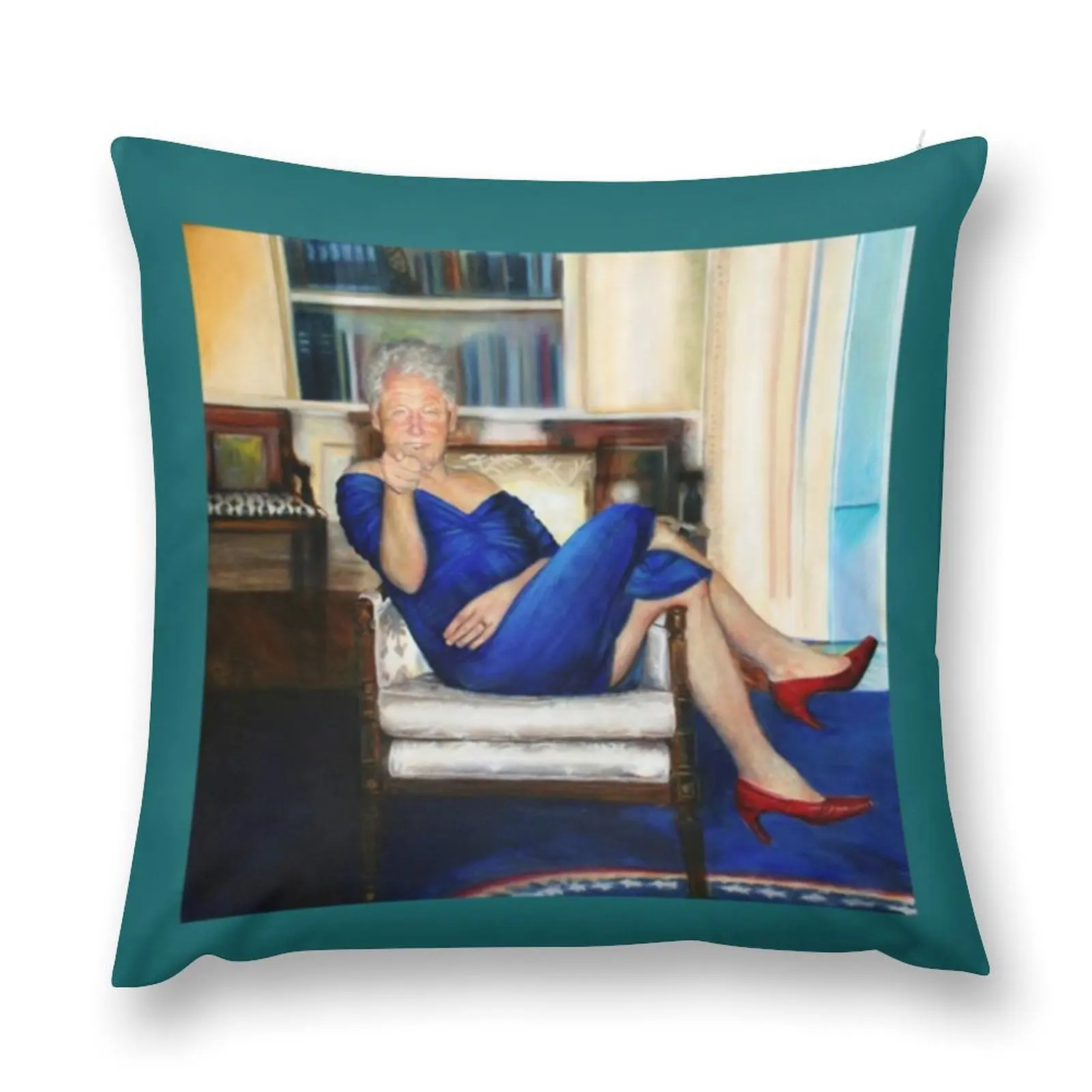 Parsing Билл-Билл Клинтон в синем платье-Джеффри Эпштейн Декоративная Подушка