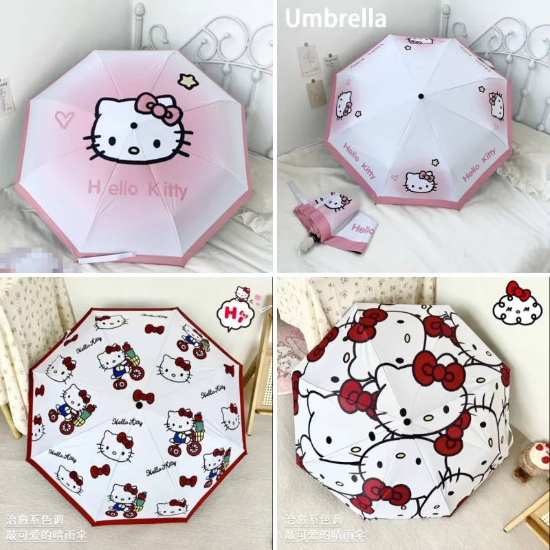 

Cute Hello Kitty Folding Umbrella Y2K Anime Girl Sunshade Sunscreen Anti Uv Umbrella Portable Sunny Umbrella Children's Gift