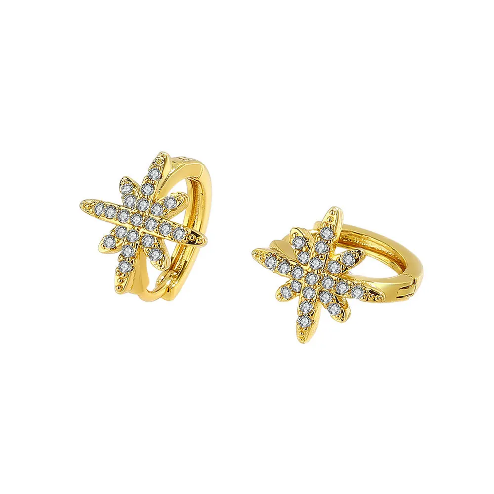 

925 Sterling Silver Simple Small Star Hoop Earrings for Women Korean Version Small Fresh Zircon Light Sweet Temperament Jewelry