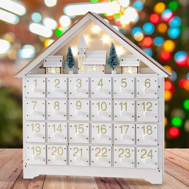 Wooden White 24-day Countdown Calendar Christmas Digital Calendar Ornament Christmas Calendar Cabinet Home Crafts Decor