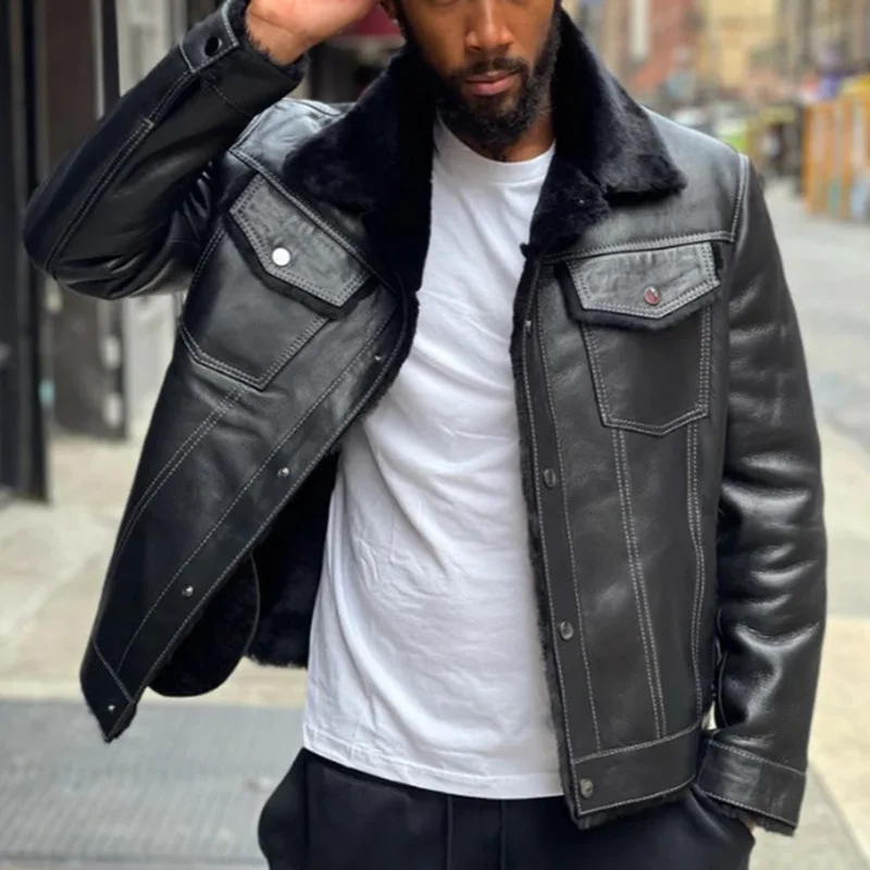 Изысканная кожаная курткаBoutique Heavy IndustryPULeather Jacket плюс кашемировый меховой