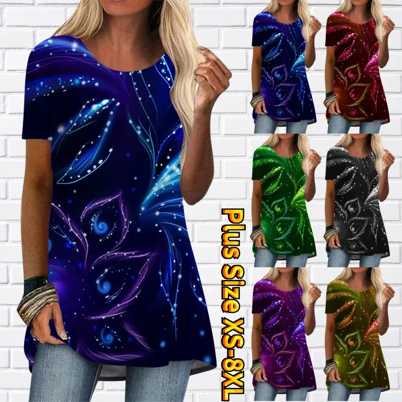 

2022 Summer Women's T-shirt Round Neck Casual Flower Print Short Sleeve T-Shirt Top Daily Women's Clothing Loose Women&#