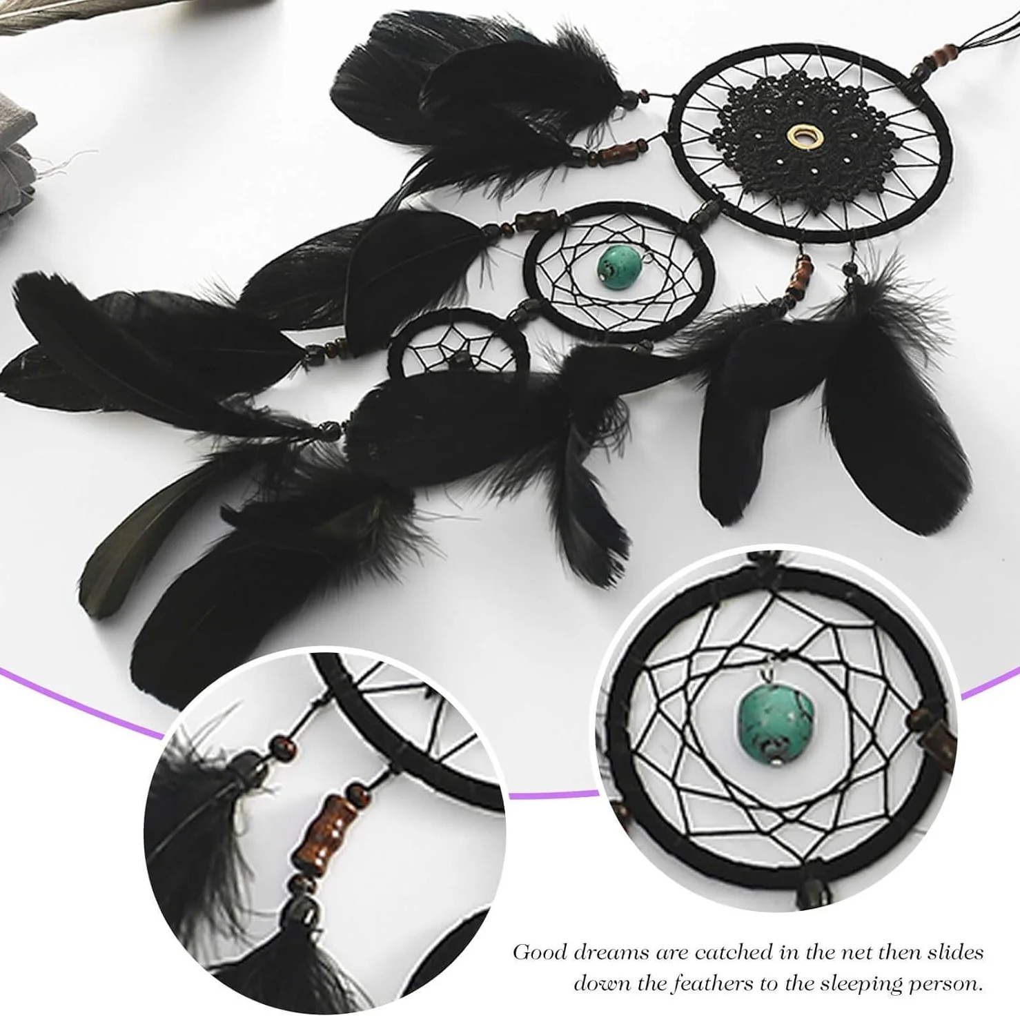 1 Шт. Черный Готический Ловец Снов Ручной Работы Настенный Декор С Плетеными