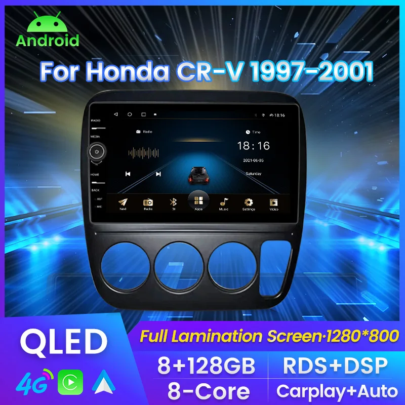 MLOVELIN QLED экран Android 11 Carplay Авто Подходит для Honda CRV CR-V 1996 1997 1998 1999 2000 2001 Автомобильный