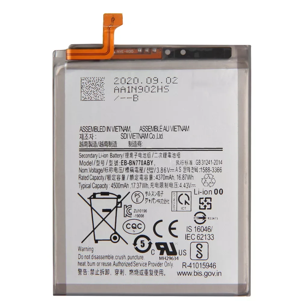 

NEW2023 Replacement Battery For Samsung Galaxy Note10 Lite EB-BN770ABY Rechargeable Phone Battery 4500mAh