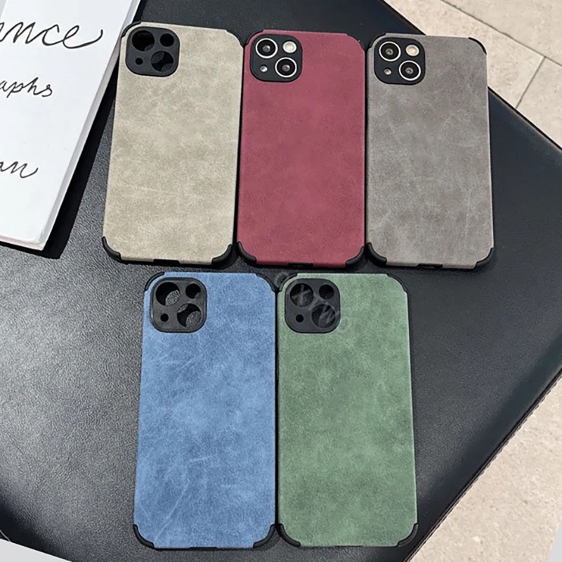 

Luxury Shockproof Lambskin Leather Phone Case For iPhone 11 12 13 Pro Max Mini X XR 7 8 Plus SE 2 3 Vintage Fleece Fabric Cover
