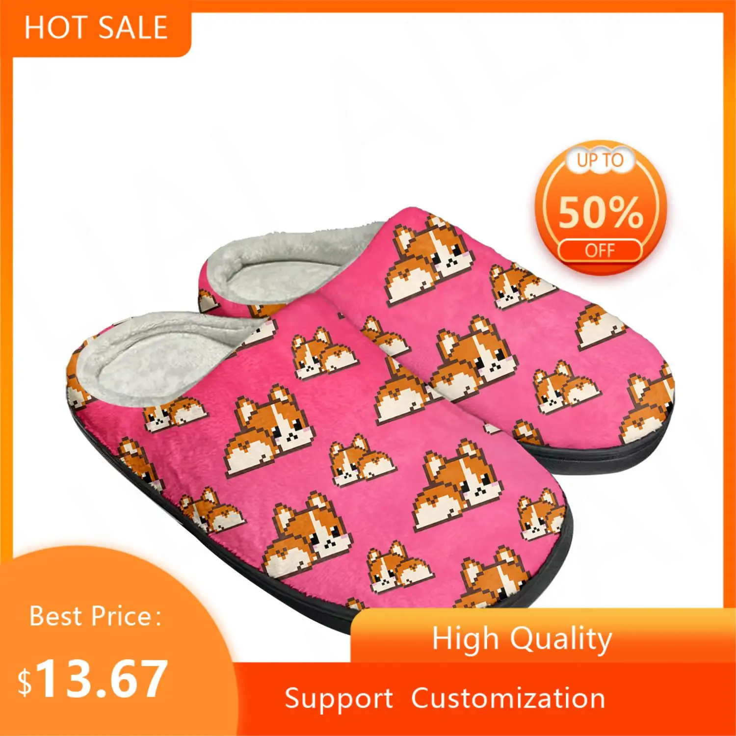 

Corgi Butt Cute Pop Home Cotton Custom Slippers Mens Womens Sandals Plush Bedroom Casual Keep Warm Shoe Thermal Slipper Black