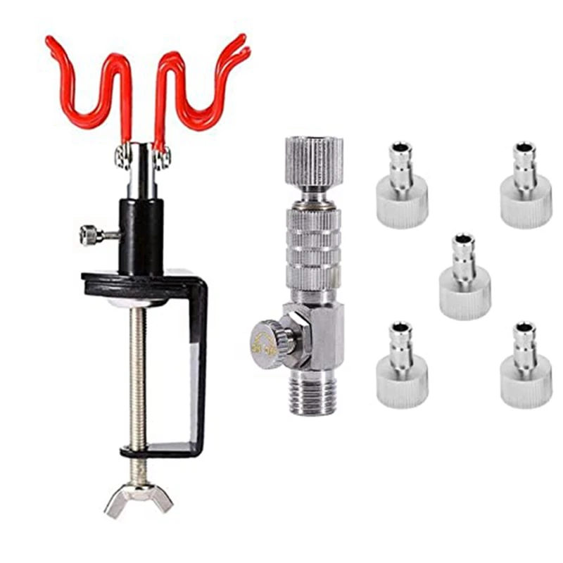 

JHD-Universal Airbrush Holder Stand Holds Up To 2 Airbrush Spray And Airbrush Quick Release Disconnect With 5 Male Fitting