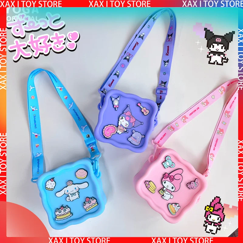 

Kawaii Sanrio Anime Hobby My Melody Kuromi Cinnamoroll Square Silicone Messenger Bag Girly Cartoon Diy Storage Bag Children Gift