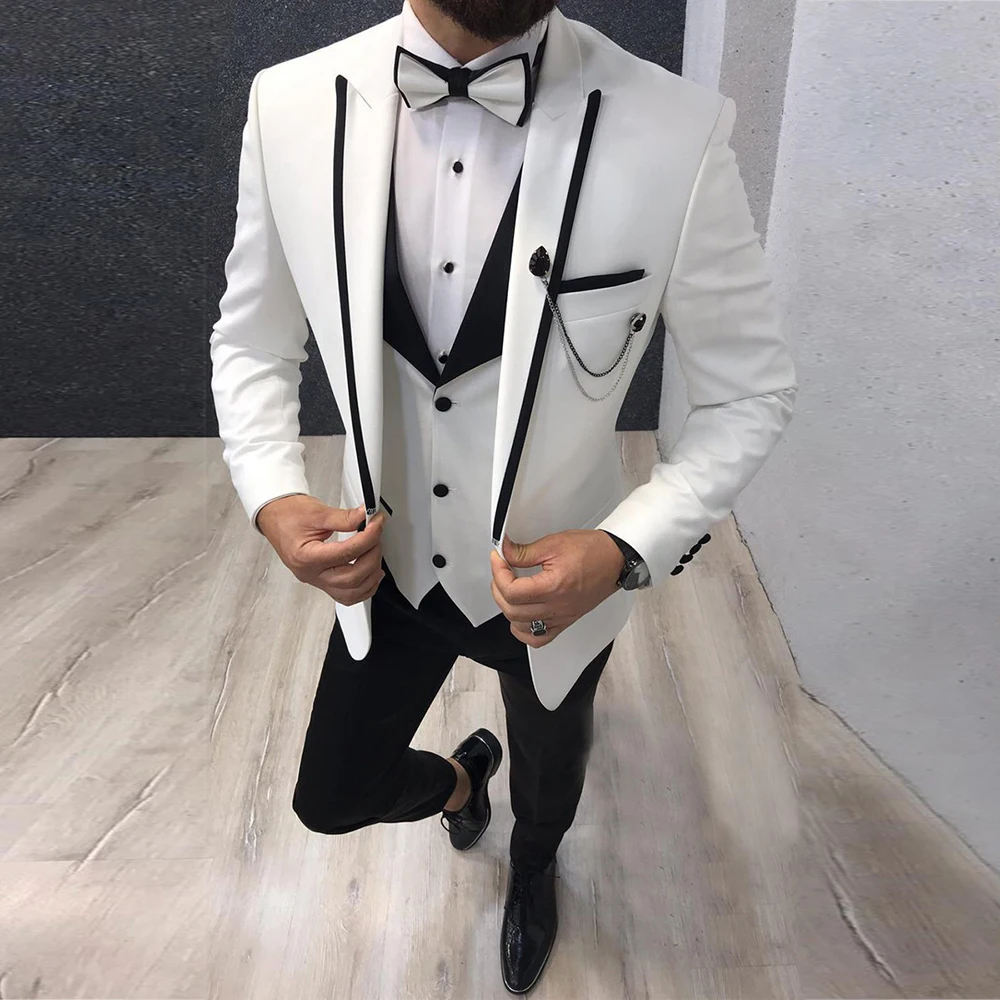 

Blue Slit Mens Suits 3 Piece Black Lapel Casual Tuxedos for Wedding Groomsmen Suits Men 2022 (Blazer+Vest+Pant)