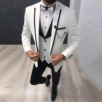 blue slit mens suits 3 piece black lapel casual tuxedos for wedding groomsmen suits men 2022 blazervestpant